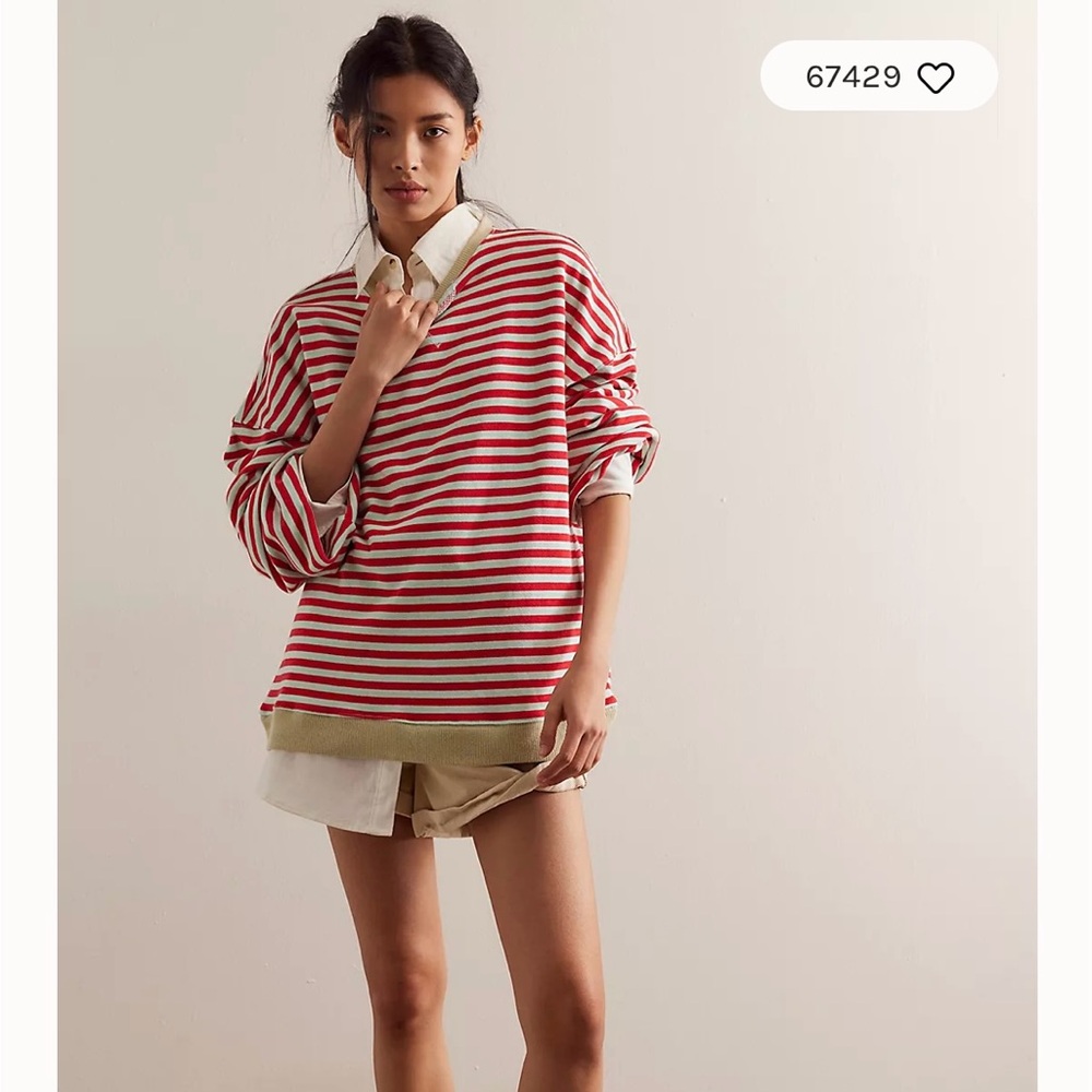 NWOT We The Free Classic Striped Oversize Crewneck in Cherry Combo